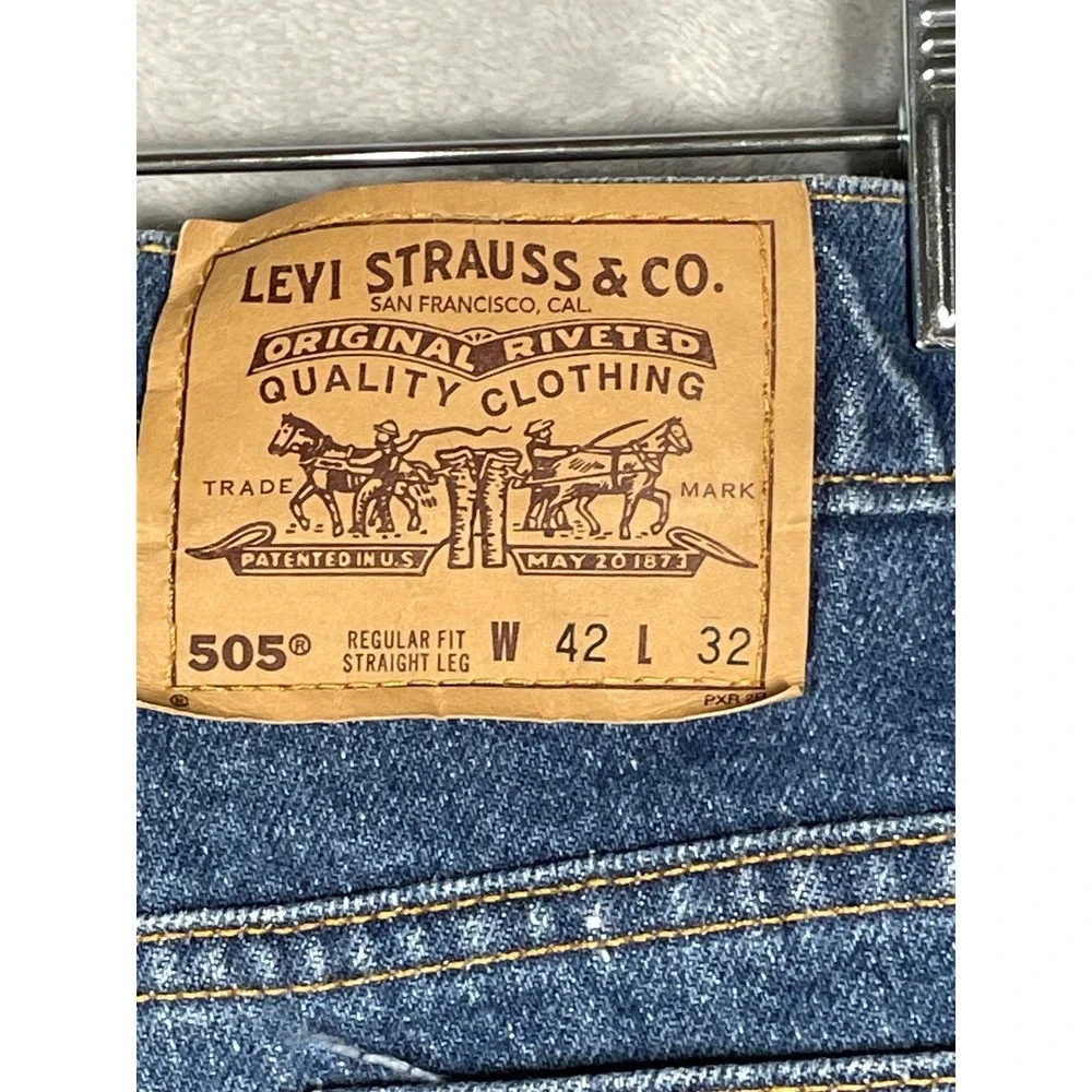 Levis 505 Orange Tab Jeans Mens 42x32 Regular Fit Straight Leg USA Blue Vintage